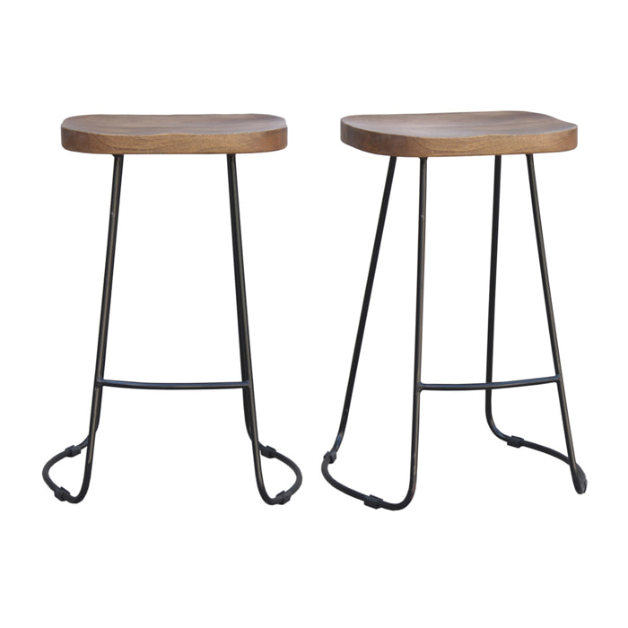 Tabourets de bar bois manguier massif et métal 65 cm (lot de 2) RUNKO