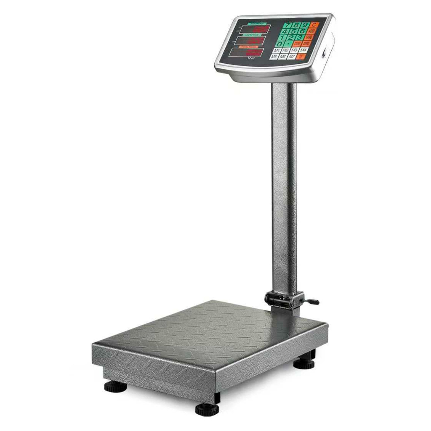 Bilancia Digitale Industriale 300 kg Con Piattaforma 40 X 50 Cm Display LCD Retroilluminato Asta Pieghevole In Acciaio Inox Batteria Ricaricabile 20h