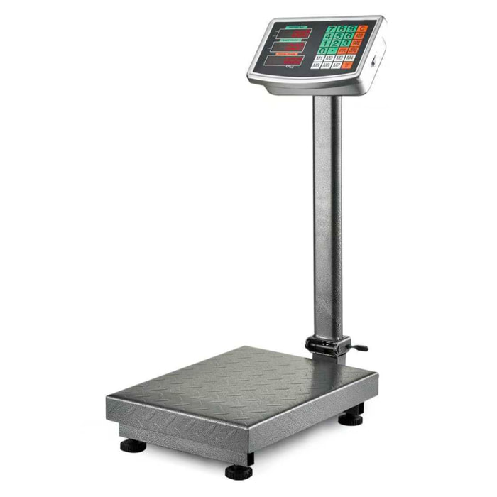 Bilancia Digitale Industriale 300 kg Con Piattaforma 40 X 50 Cm Display LCD Retroilluminato Asta Pieghevole In Acciaio Inox Batteria Ricaricabile 20h