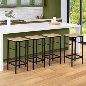 Tabourets de bar Memphis assise en bois et pieds métal