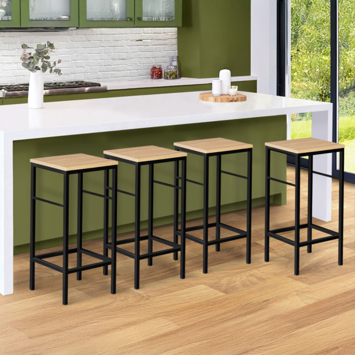 Tabourets de bar Memphis assise en bois et pieds métal