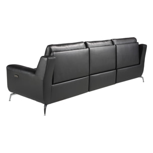 Sofá relax de 3 plazas tapizado en piel de origen vacuno en negro patas de acero inoxidable cromado 2 sistemas de relax eléctrico 264x93x92cm