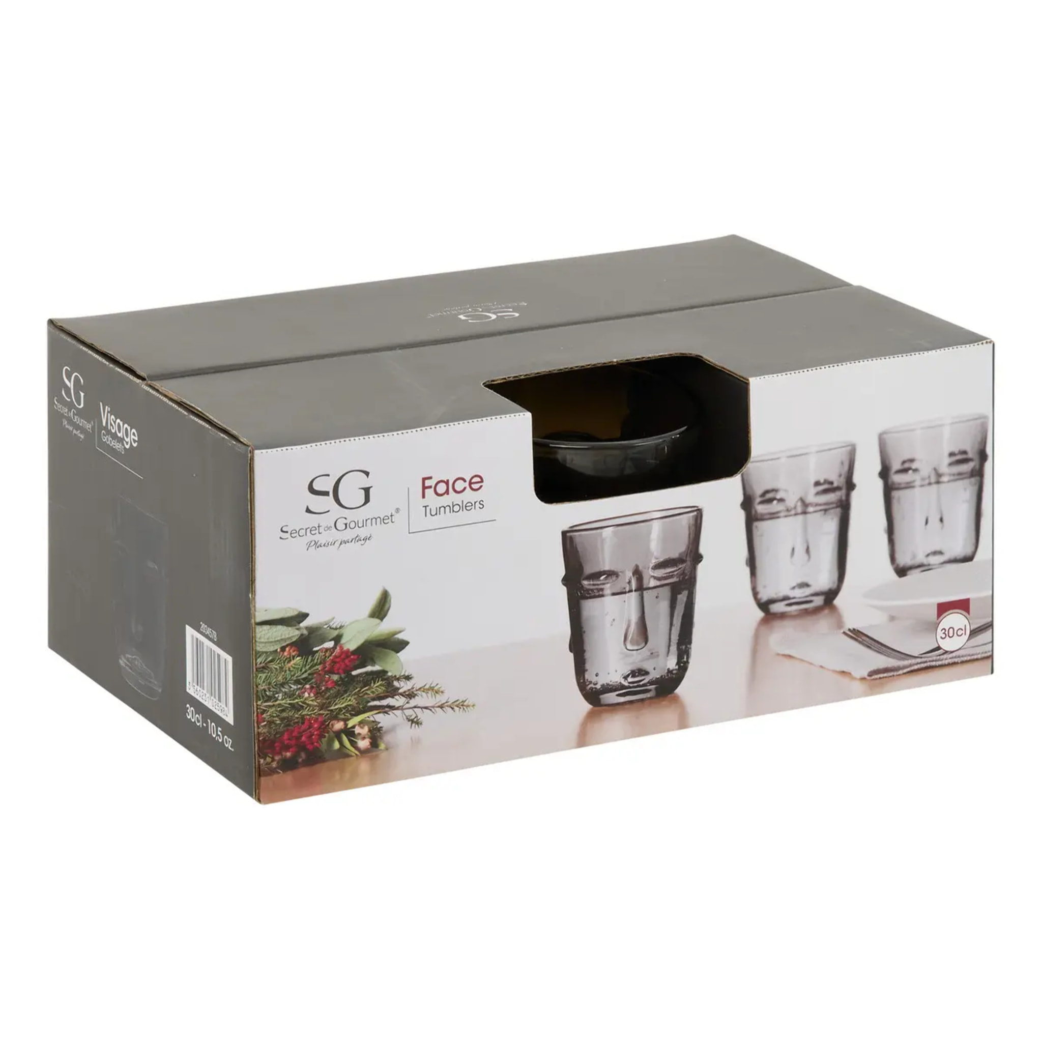 Lot de 6 gobelets Visage transparent D8,5xH10cm