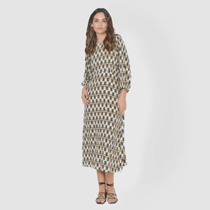 Vestido midi viscosa suede ocre