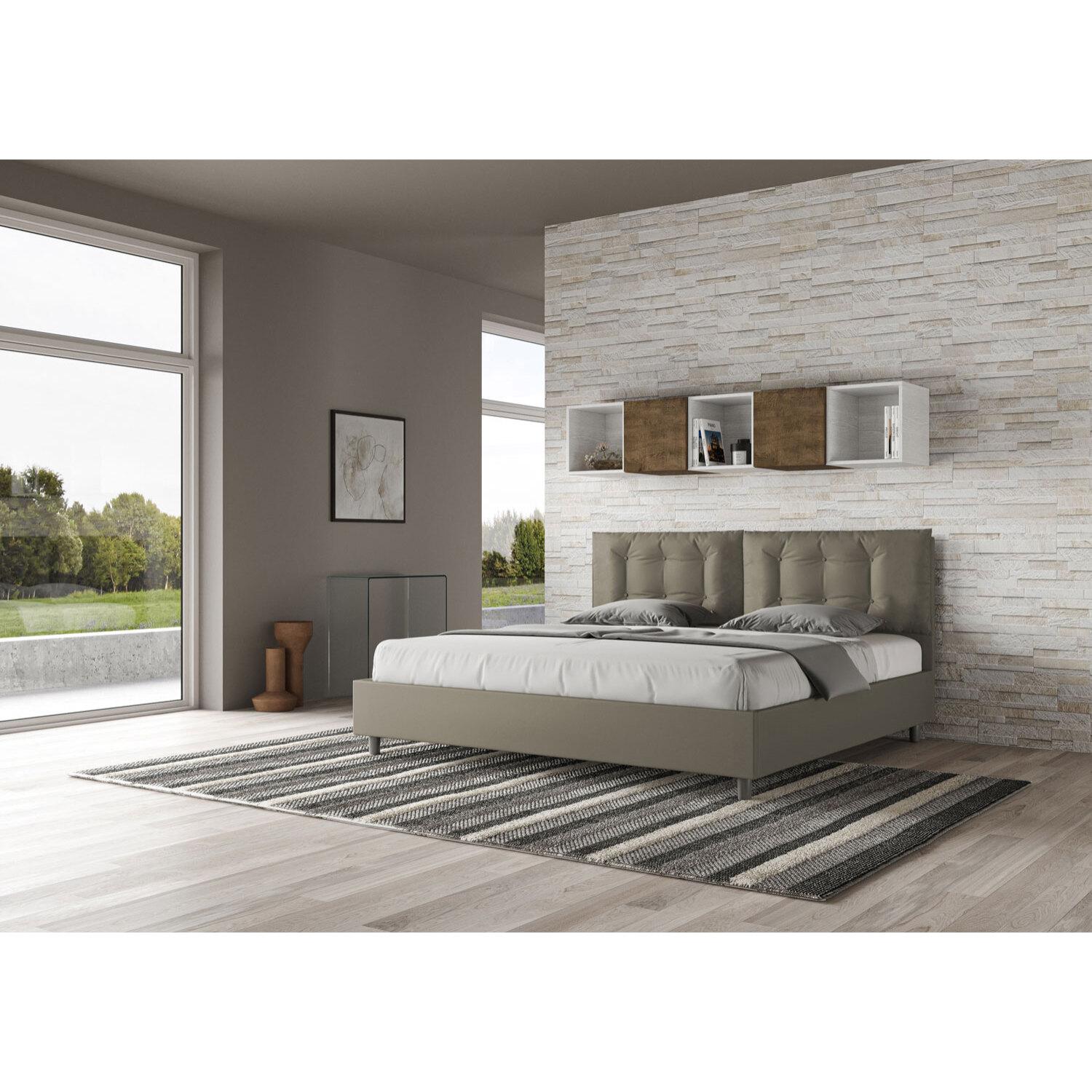 Lit king size sans sommier rembourré 200x200 similicuir cappuccino Annalisa Large