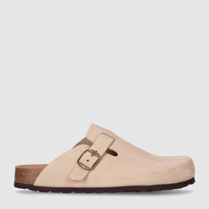 Slippers de Piel - Arena - Tacón: Bajo