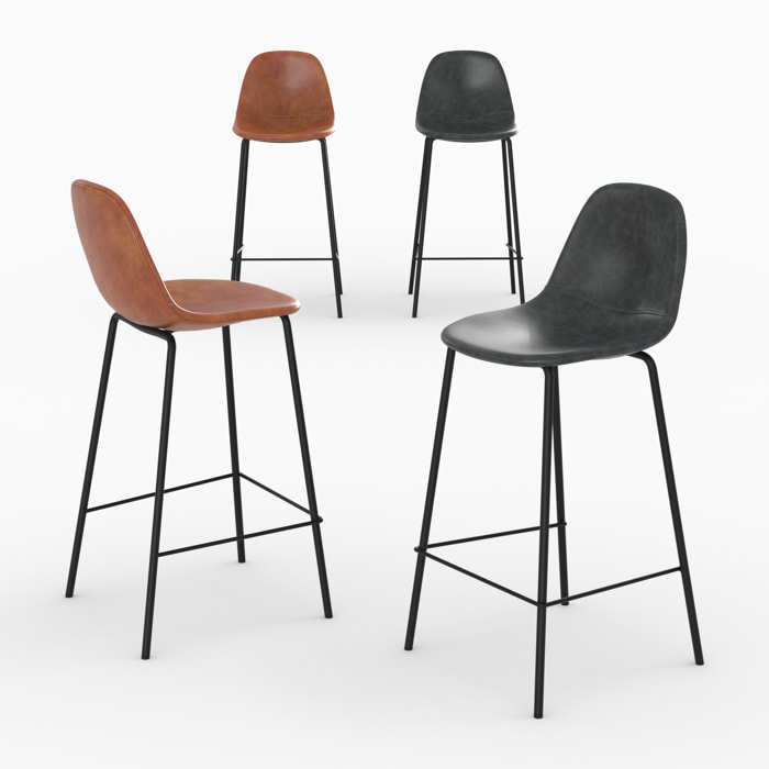 Pack 4 chaises pour îlot central camel et grises/noires 65 cm - Henrik