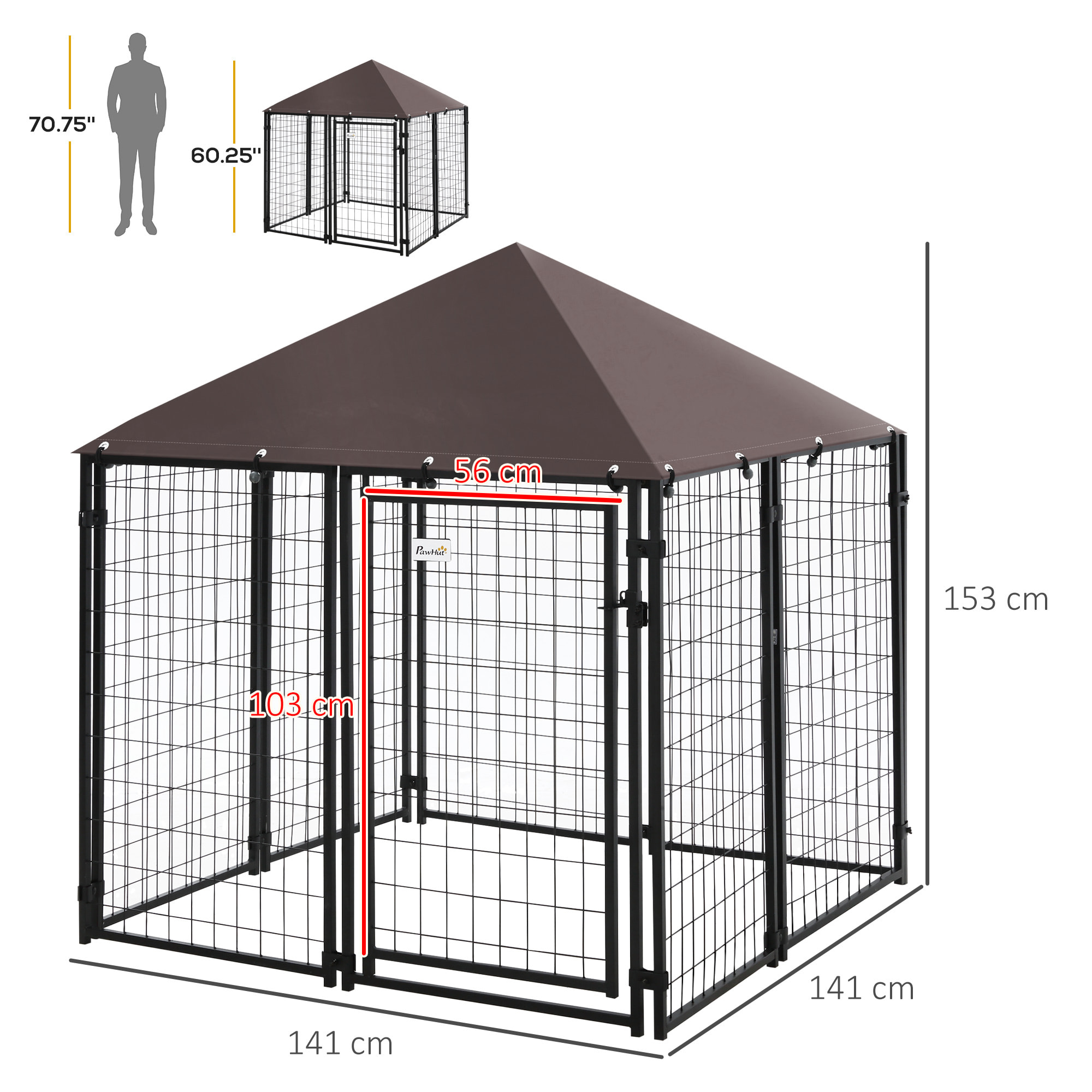 Perrera de Exterior con Techo 141x141x153 cm con Malla de Metal Puerta Cerradura