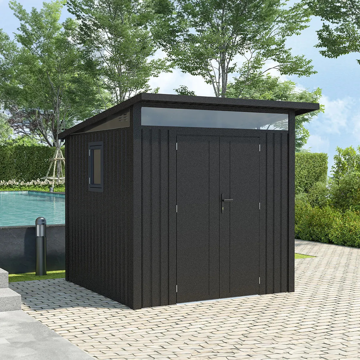 Abri de jardin métal Gris Anthracite 4.37m² + kit d'ancrage