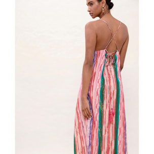 Abito lungo con spalline e strisce in lurex multicolore