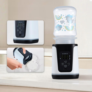 Scaldabiberon WN-01 con batteria ricaricabile da 5200 mAh e potenza di 75W. Include 6 adattatori e 1 biberon da 250ml.