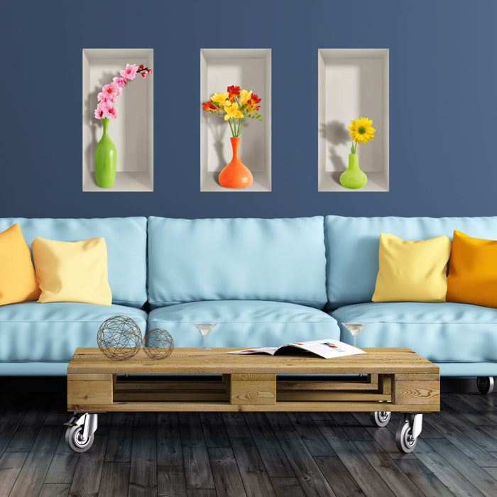 Stickers muraux 3D | Sticker Mural Autocollant effet 3D fleurs de printemps colorées - Stickers adhésifs 3D Chambre Salon Trompe l'oeil