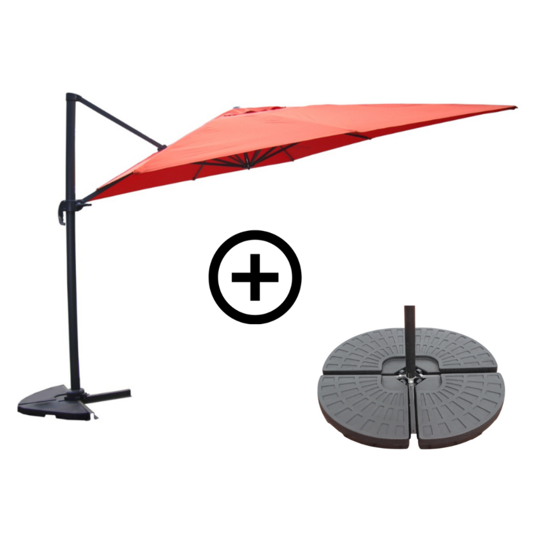 Ensemble parasol terracotta 3x4m et 4 dalles à lester NAVIA