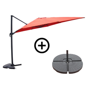 Ensemble parasol terracotta 3x4m et 4 dalles à lester NAVIA