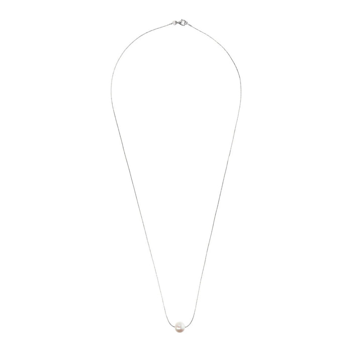 PERLAVIVA - Collana Lunga in Argento 925 placcato Oro Bianco 18Kt con Perla Bianca d'Acqua Dolce Ø11mm