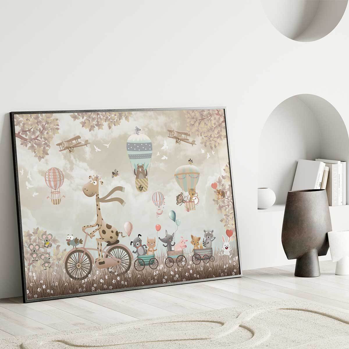 Affiche encadrée animaux montgolfière douce Affiche + cadre en métal - Noir