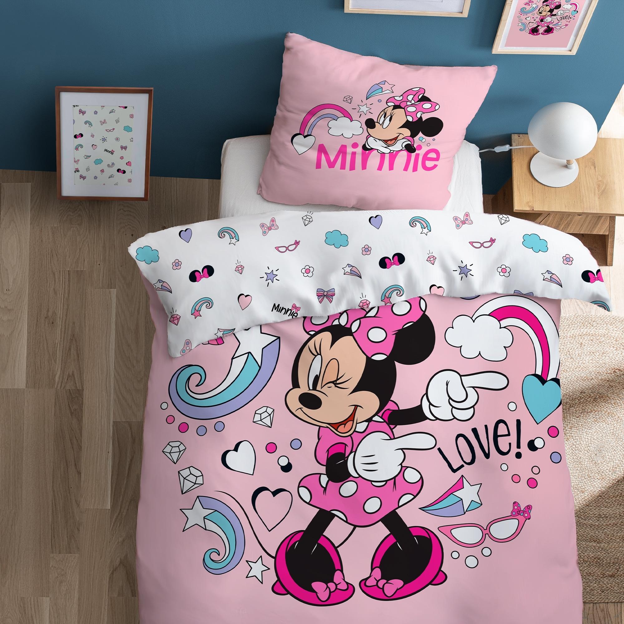 Parure de lit imprimée 100% coton, DISNEY HOME MINNIE WINK