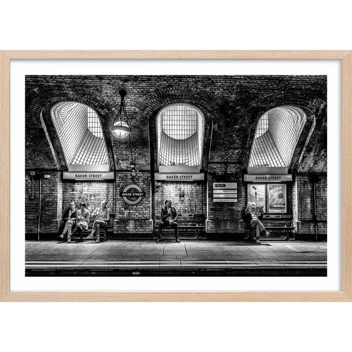 Affiche noir et blanc baker street Affiche + cadre en bois - Chêne