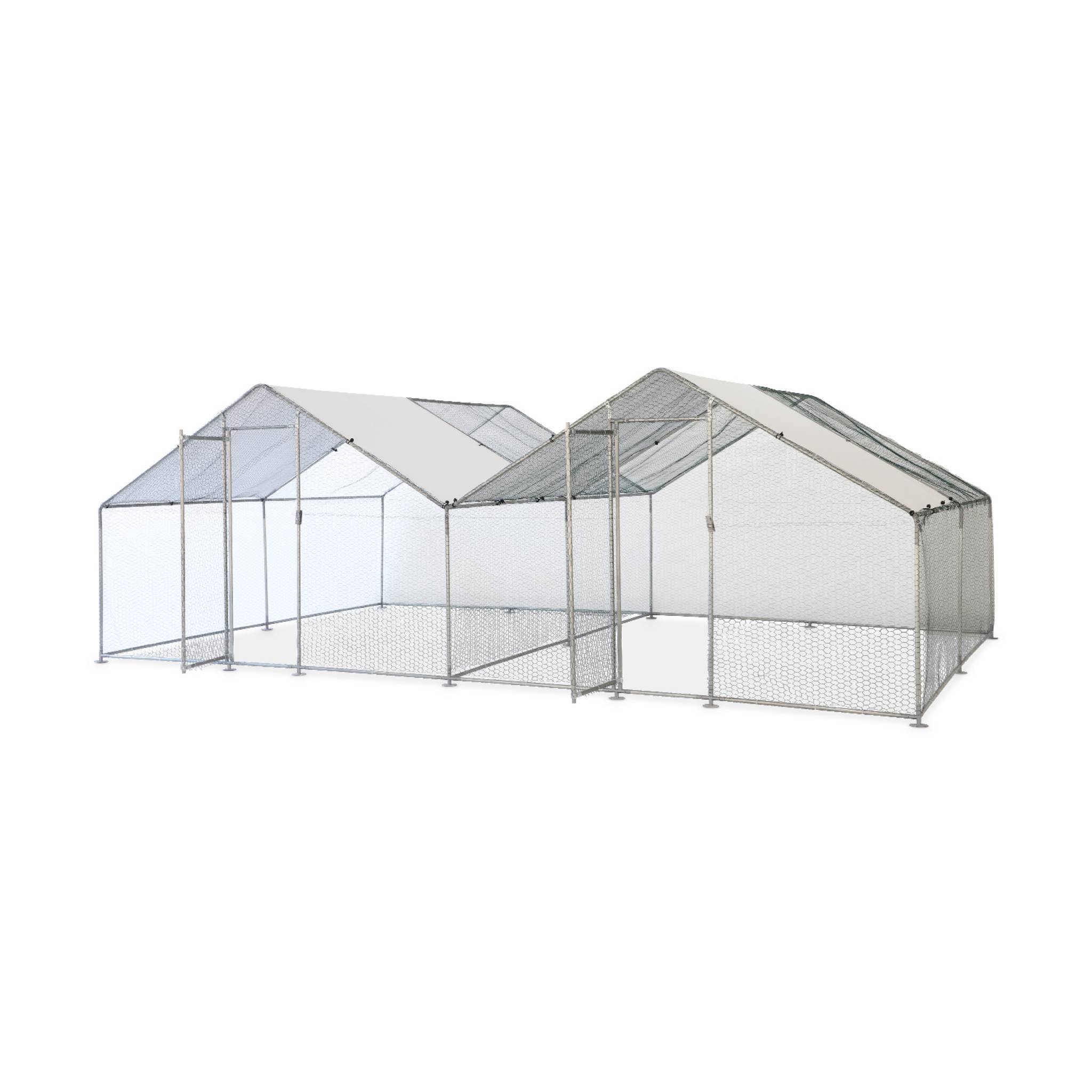 Enclos pour poulailler 2x12m² - Volière en acier galvanisé. bâche de toit imperméable et anti UV. porte avec loquet. enclos pour animaux