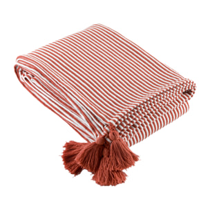 Plaid rayé à pompons - Brique