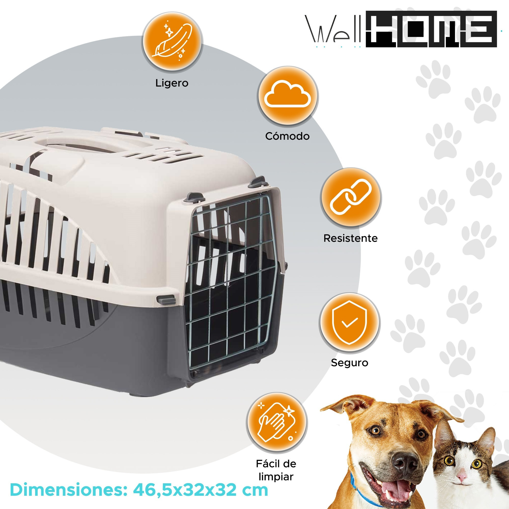 Well home transportín de mascotas portátil antracita, ideal para perros y gatos