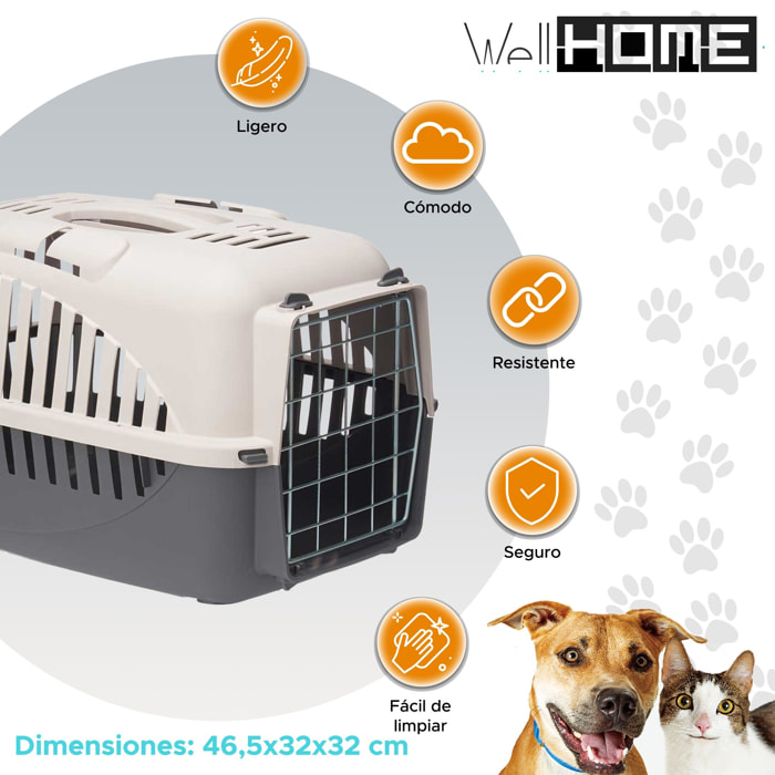 Well home transportín de mascotas portátil antracita, ideal para perros y gatos