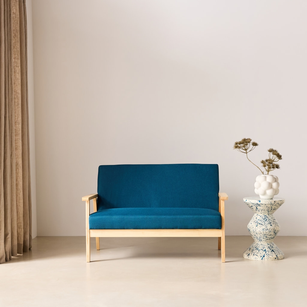 Canapé banquette 2 places bois d'hévéa tissu ISAK