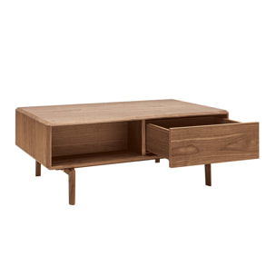 Table basse rectangulaire avec rangements 2 tiroirs bois foncé noyer L100 cm SUVA