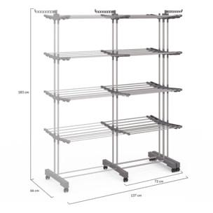 Séchoir extensible pliable 4 niveaux - 50m d'étendage