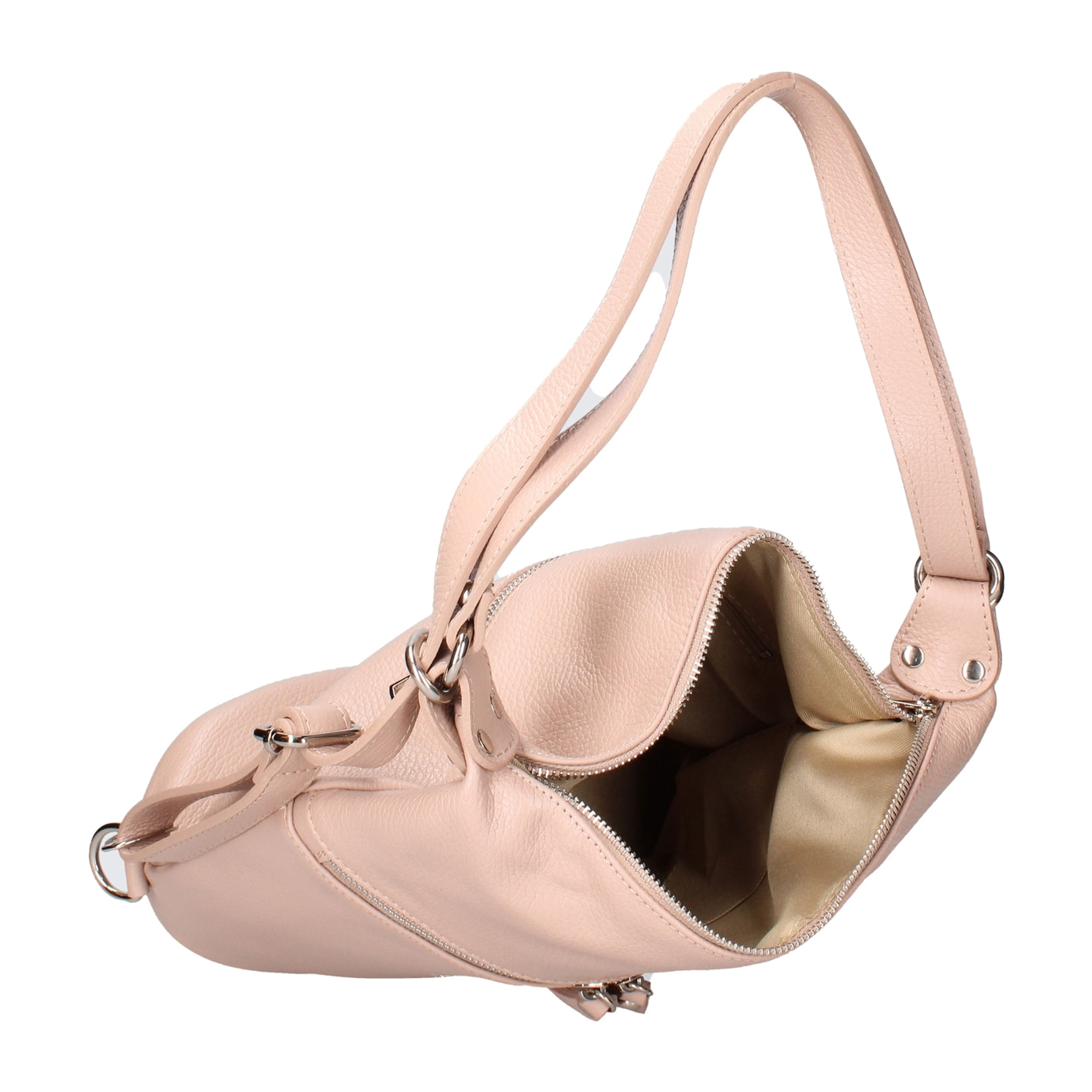 Borsa a spalla convertibile in zaino Bianca da donna In Vera pelle Made in Italy 30x26x9 cm