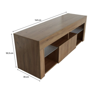 Meuble TV design bois "Hugo" - 140 x 40 x 50 cm - Marron