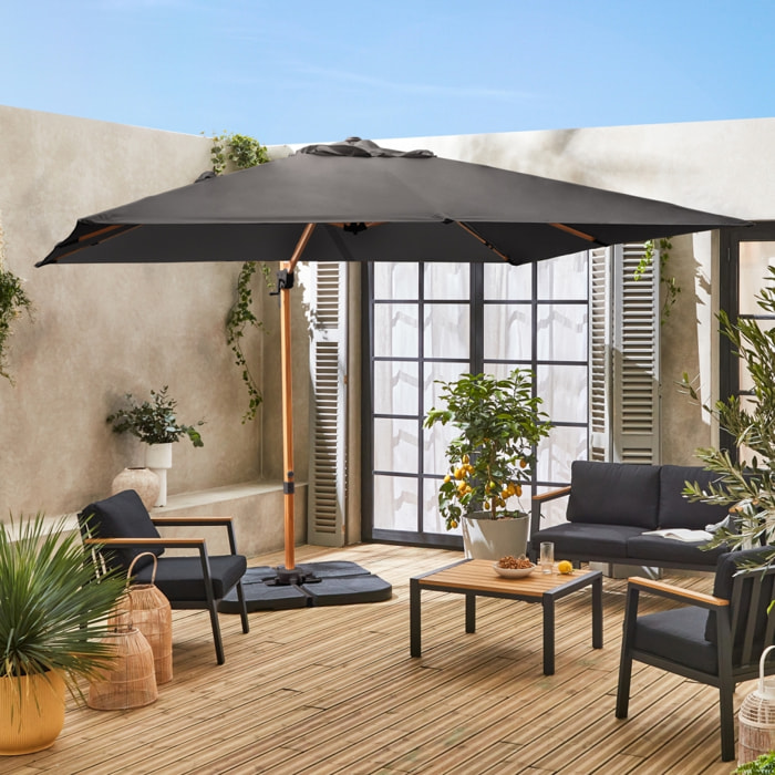 Parasol déporté carré 3x3m, mât effet bois FALGOS