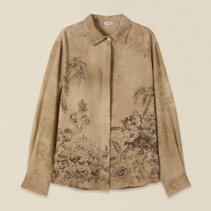 Oltre - Camicia in crêpe di viscosa fantasia - Marrone