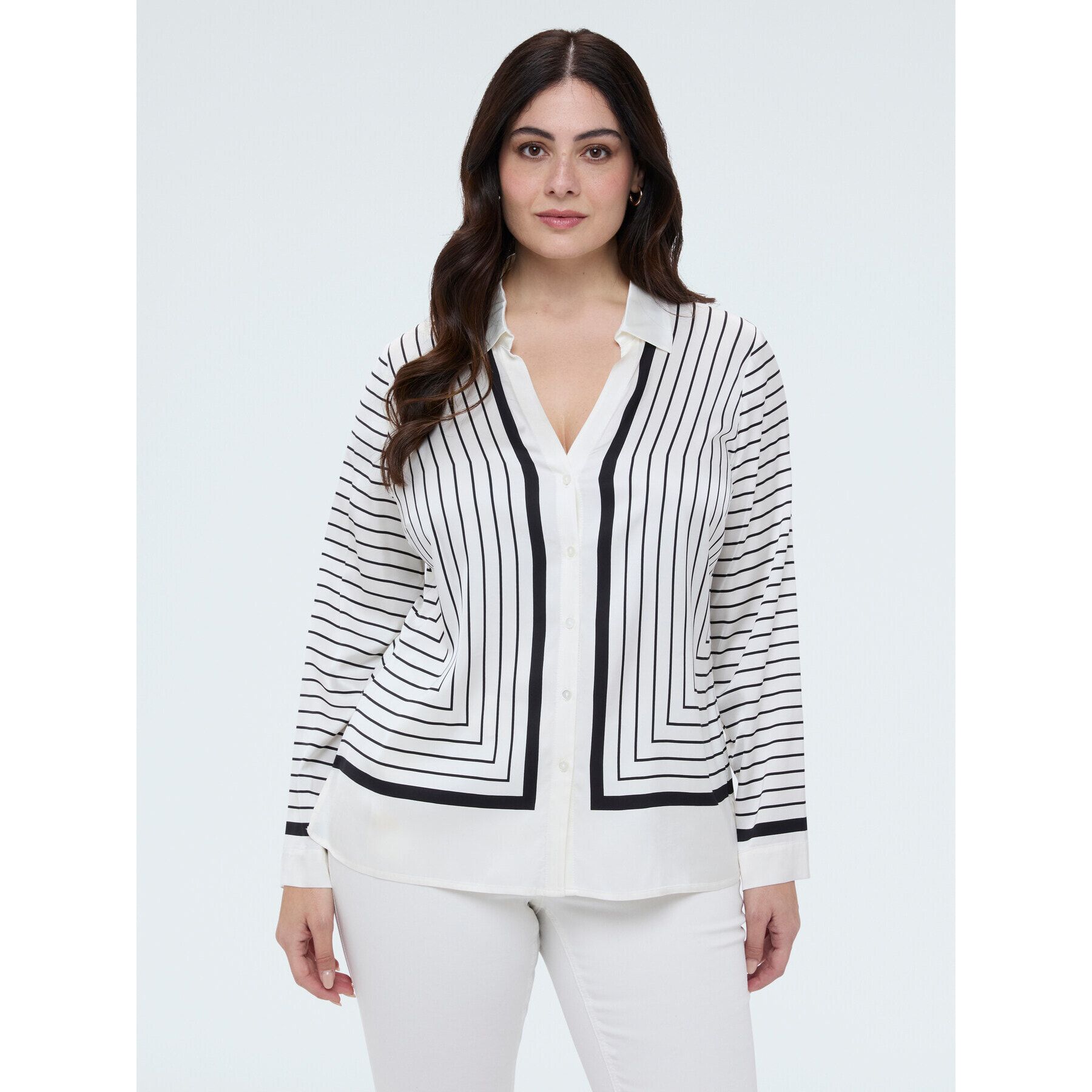 Fiorella Rubino - Camicia a righe con scollo a V - Bianco