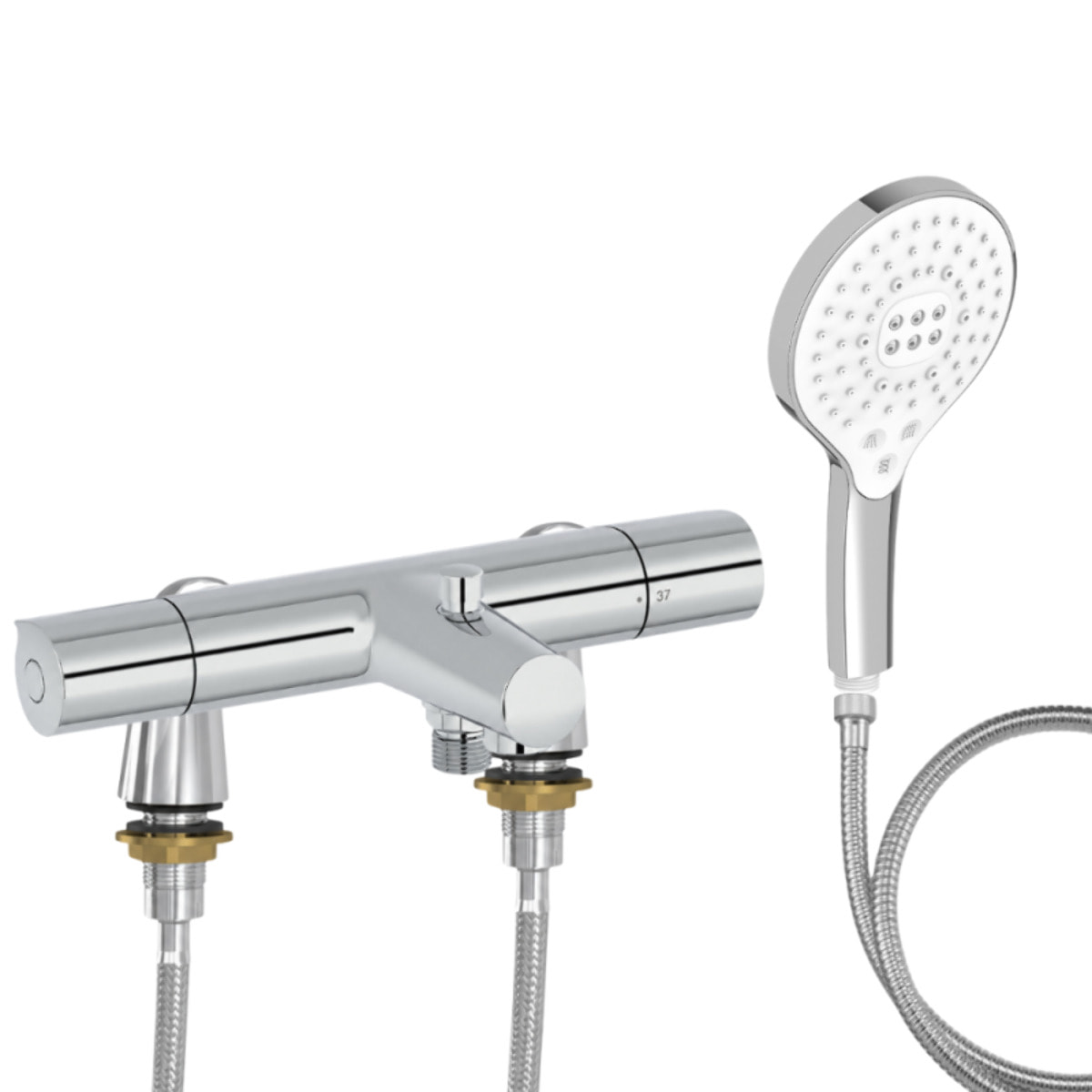Mitigeur baignoire Simone + pommeau de douche Metro signature + flexible de douche métal + colonnettes Idro'Flex