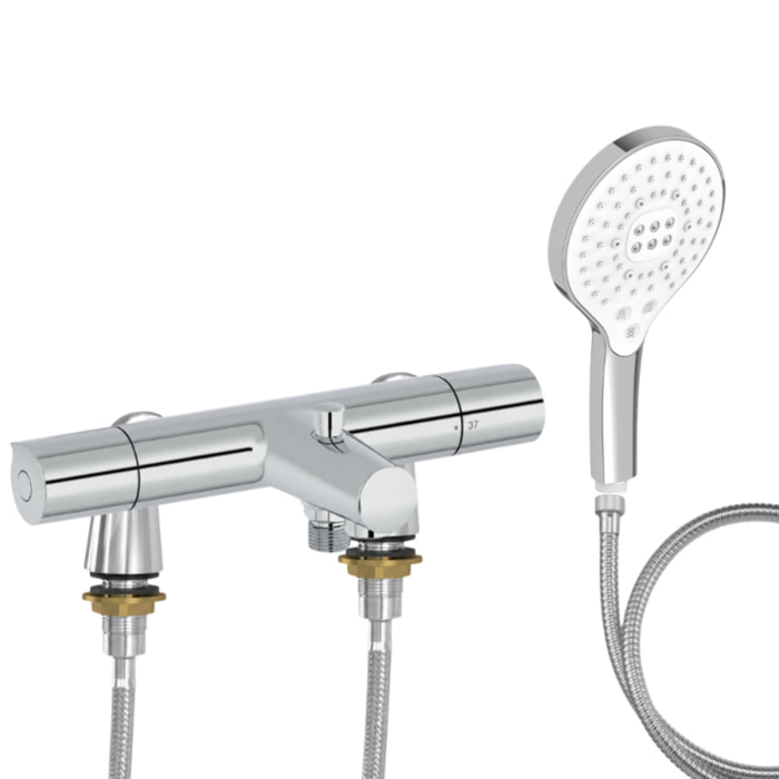 Mitigeur baignoire Simone + pommeau de douche Metro signature + flexible de douche métal + colonnettes Idro'Flex
