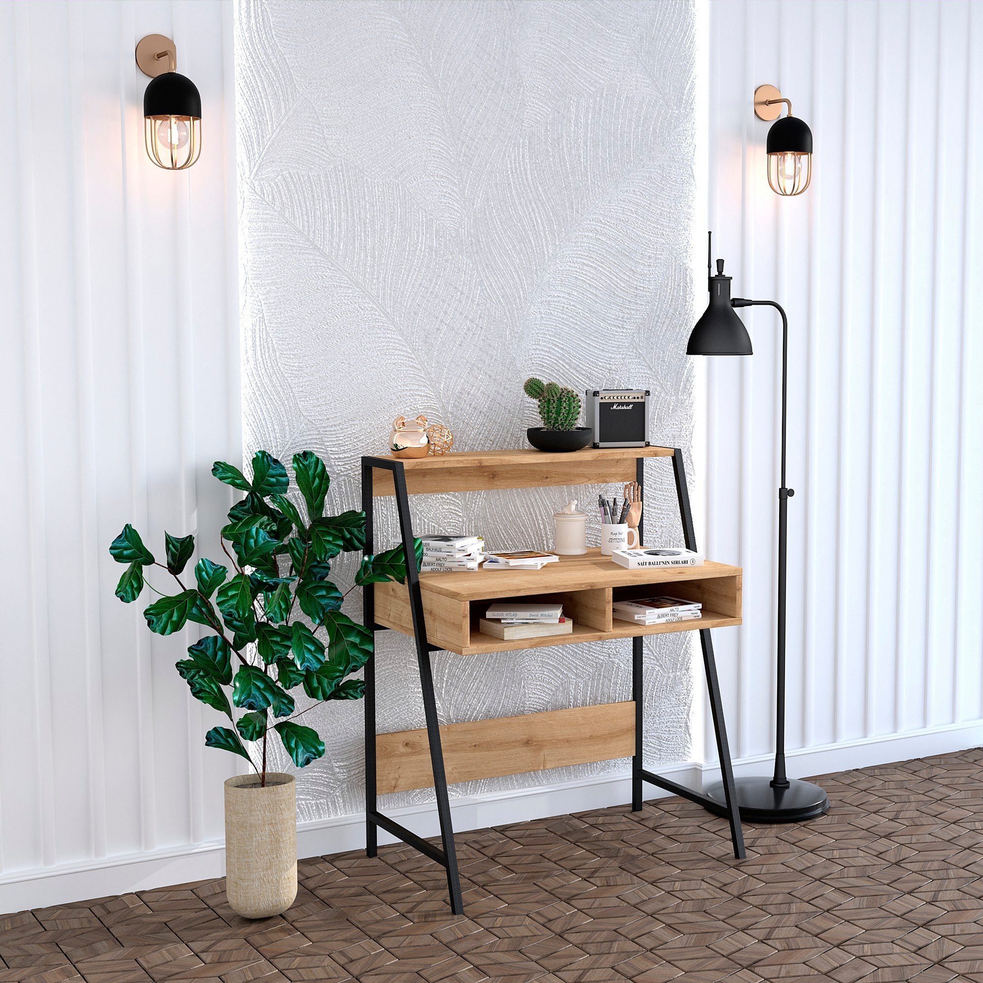 Escritorio,100% tablero de aglomerado rechapado en melamina, color roble