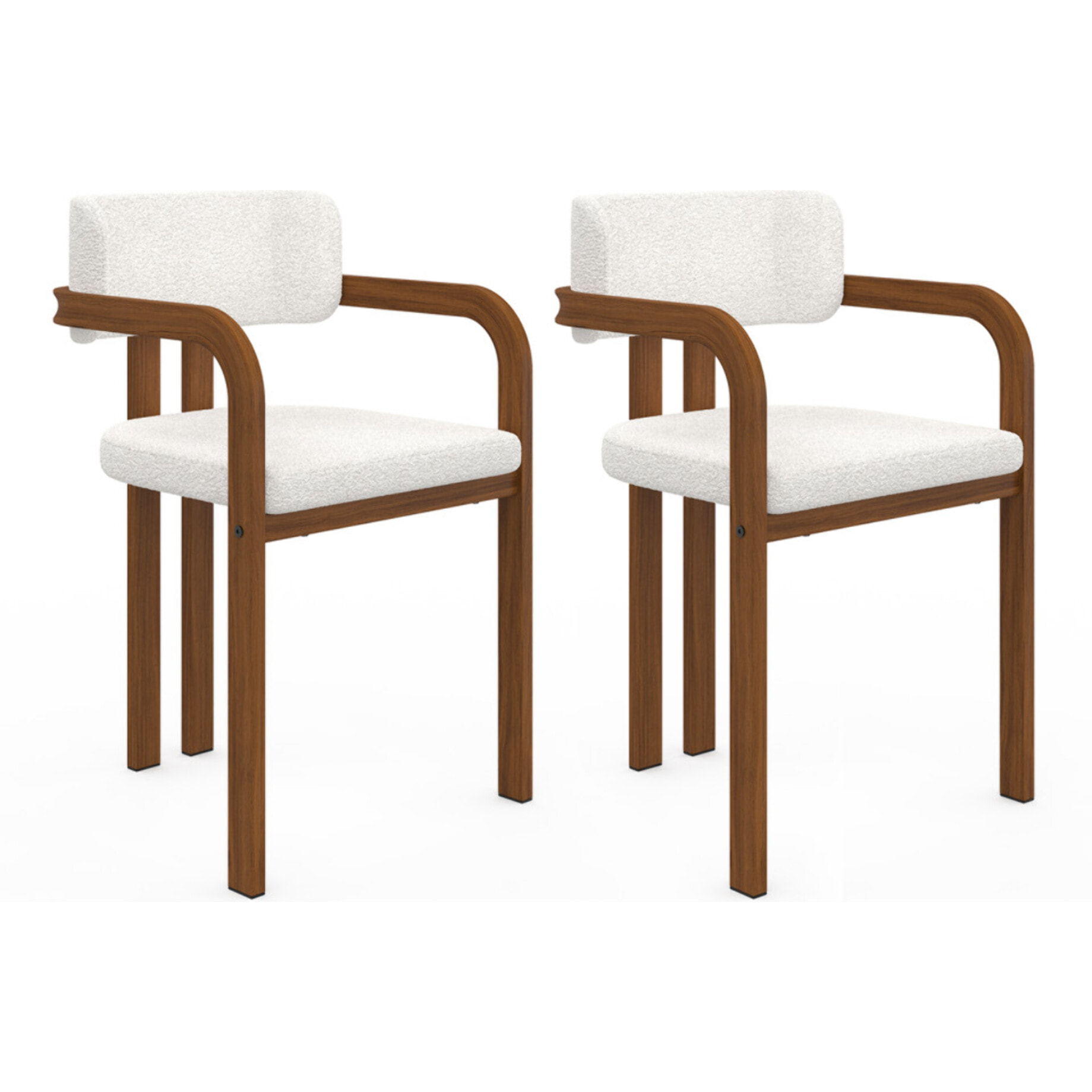Chaises Elsa avec accoudoirs en bouclette et pieds métal effet noyer - lot de 2