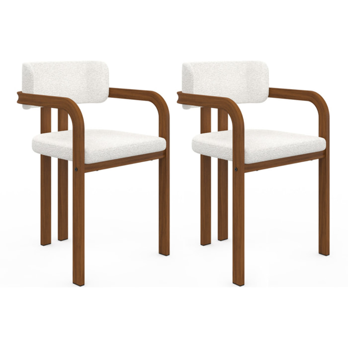 Chaises Elsa avec accoudoirs en bouclette et pieds métal effet noyer - lot de 2