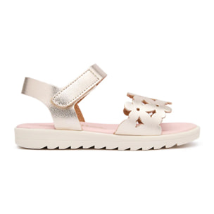 Sandalias de Niña Doradas Brillantes con Corte Floral