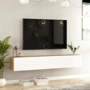 Mobile porta TV Dpirche, Credenza da soggiorno, Armadio basso per TV, Base parete attrezzata, 180x32h30 cm, Quercia e Bianco