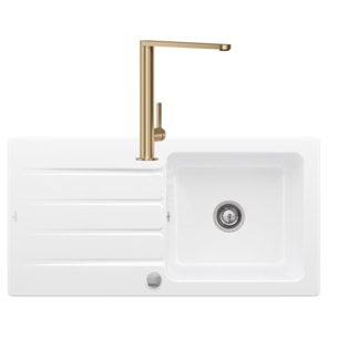 Evier 1 bac Architectura 60 vidage auto + Robinet de cuisine Finera Or Mat
