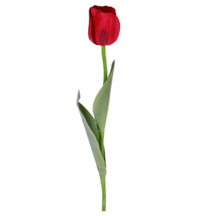 Tulipano Con Foglie. Altezza 67 Cm - Pezzi 12 - 9X67X5cm - Colore: Rosso - Bianchi Dino - Fiori Artificiali