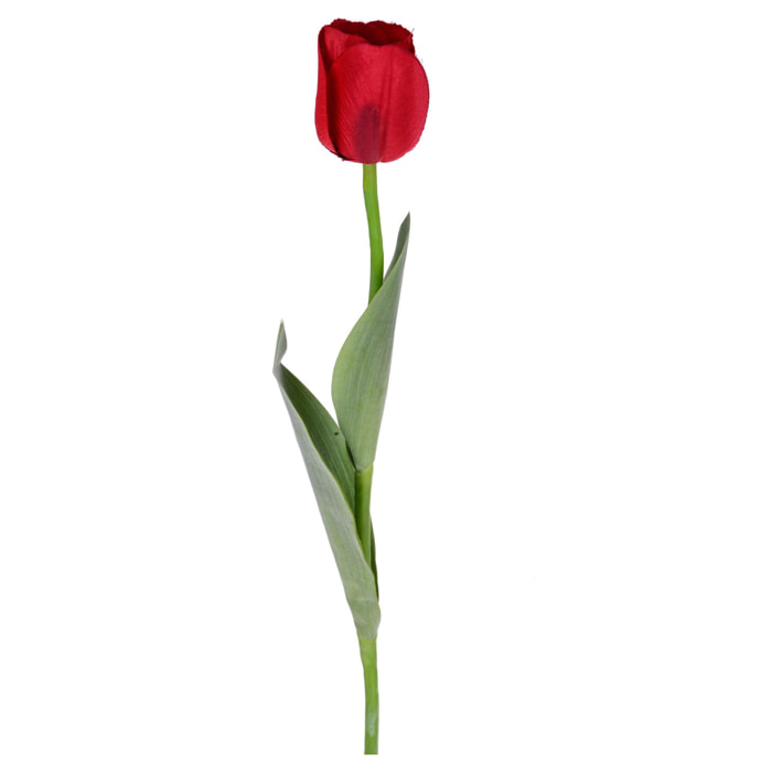 Tulipano Con Foglie. Altezza 67 Cm - Pezzi 12 - 9X67X5cm - Colore: Rosso - Bianchi Dino - Fiori Artificiali