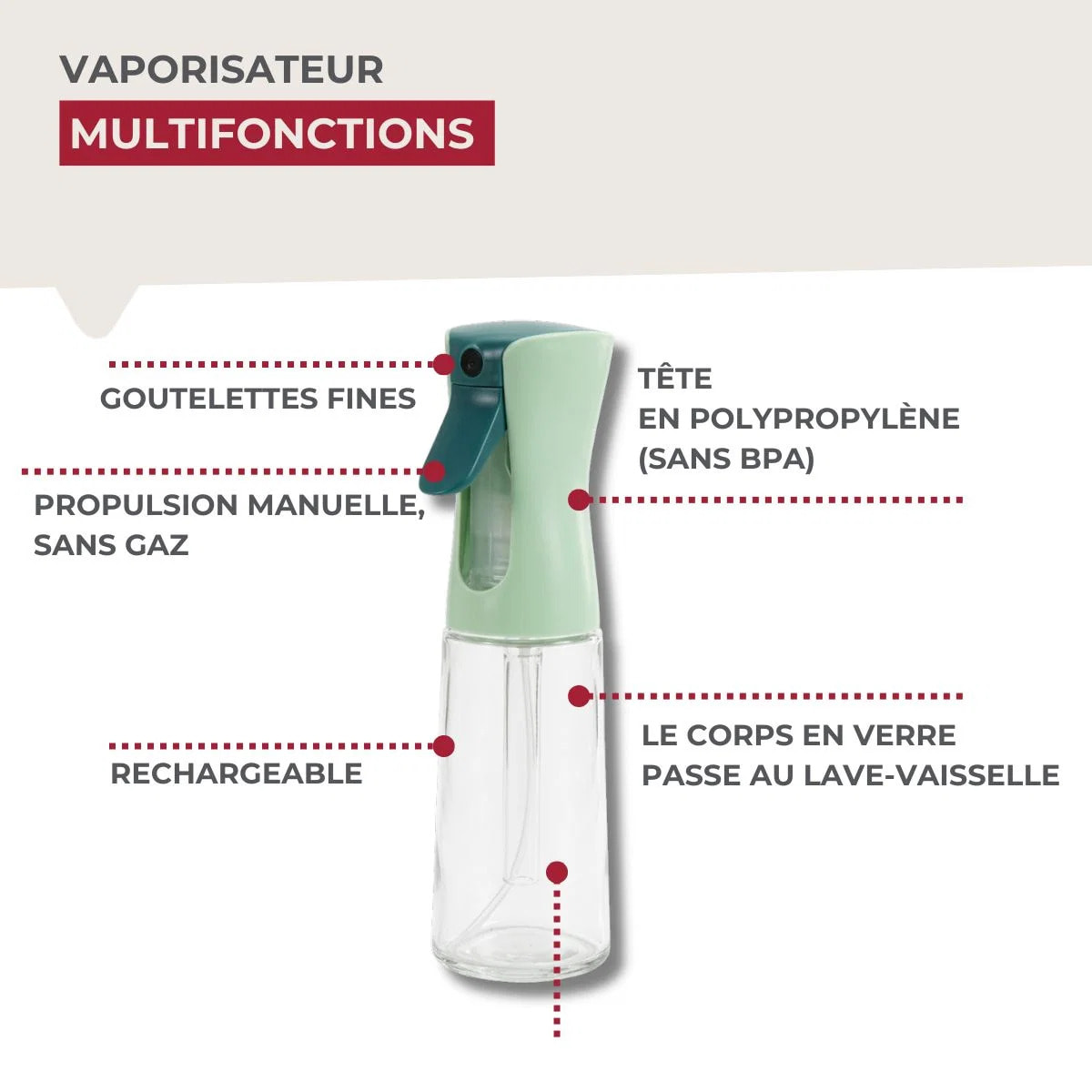 Vaporisateur rechargeable multifonctions en verre Fackelmann Océan