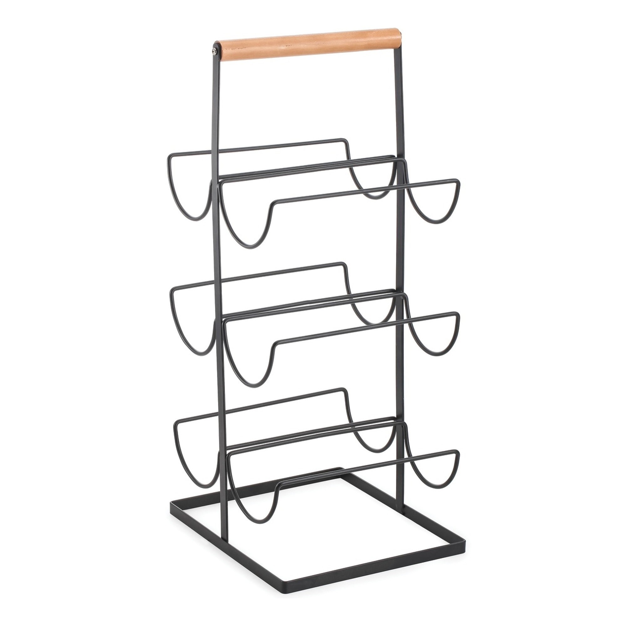 Botellero para 6 Bottellas de 23x20x48,5cm - En metal y bambú de color negro Mate