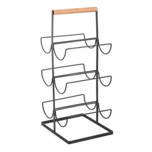 Botellero para 6 Bottellas de 23x20x48,5cm - En metal y bambú de color negro Mate