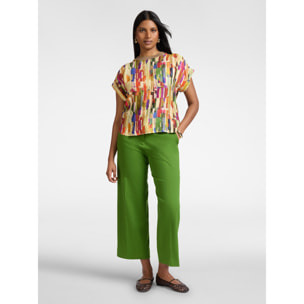 Elena Mirò - Camiseta en dos tejidos con estampado - Beige