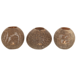 J-Line photophore Noix De Coco Lignes - rotin - marron - 3 pièces