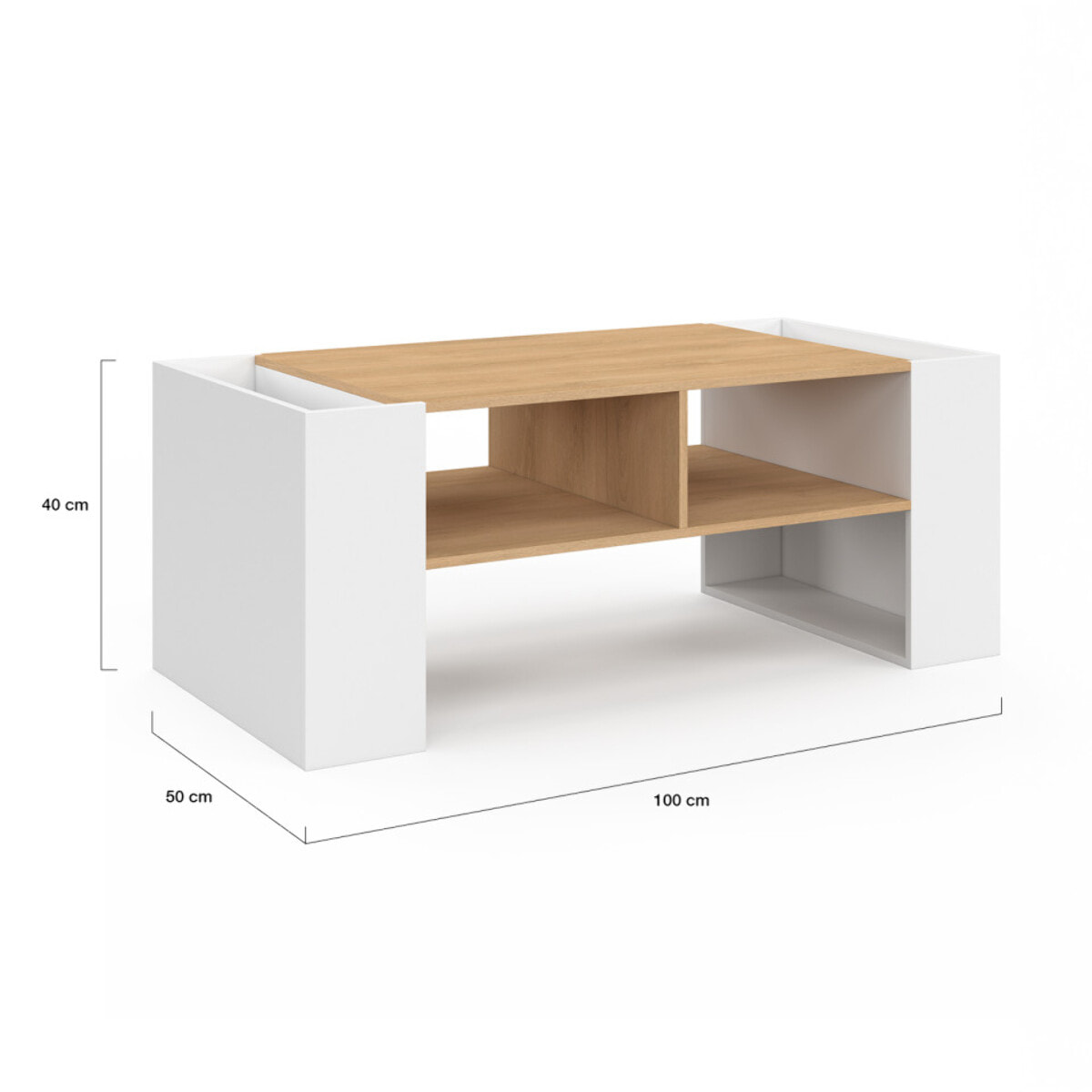 Table basse avec niches bois et blanche